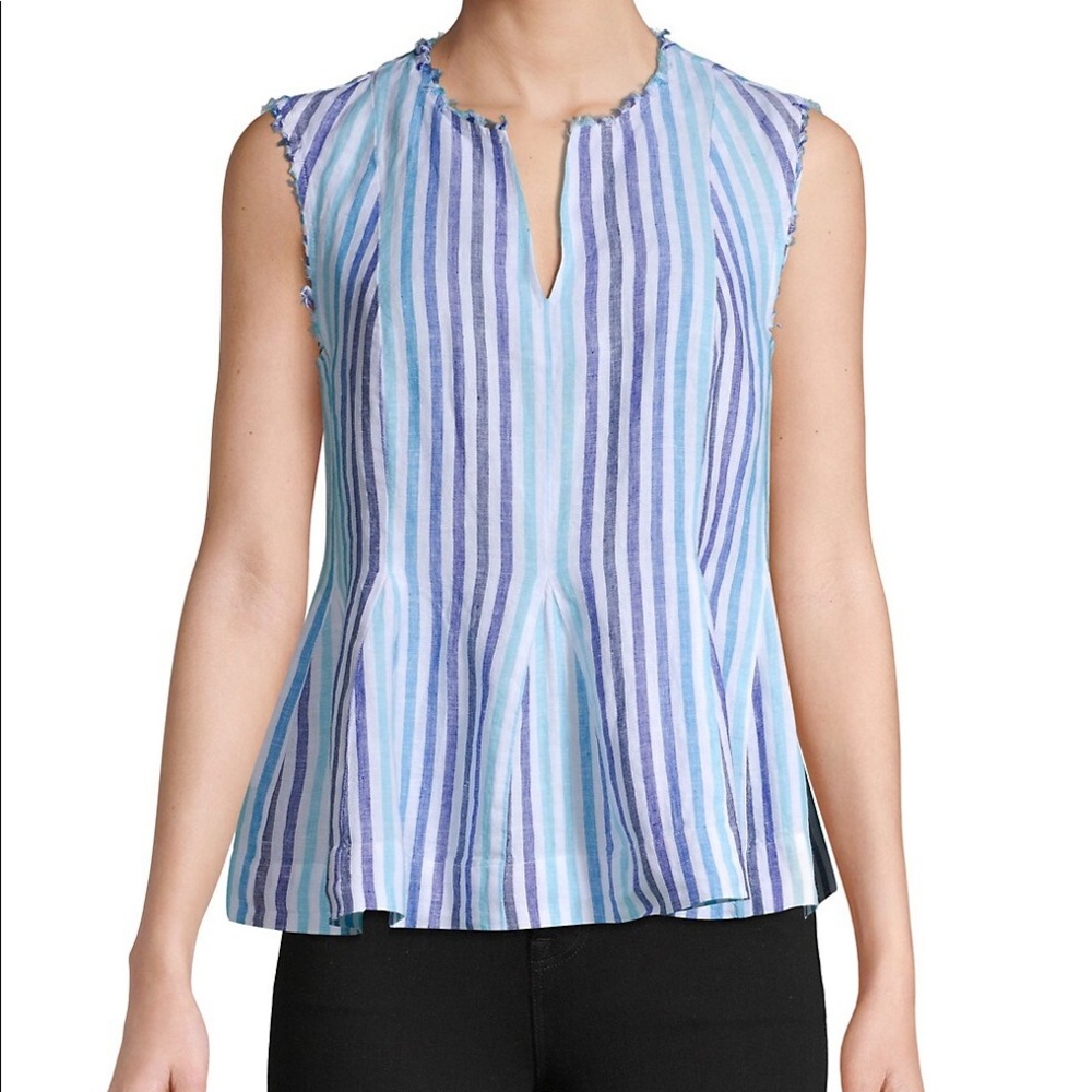 Striped Sleeveless Linen Peplum Top